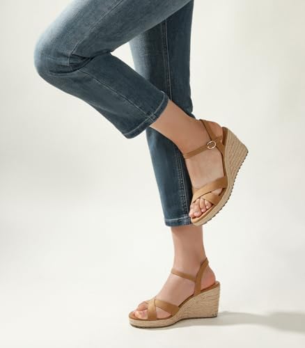 Image of Ankis Wedge Sandals for Women, Espadrille Womens Wedge Sandals Comfortable Open Toe Cross Band Ankle Strap High Heel Wedges for Women Dressy Summer -3.4Inch