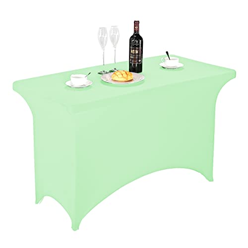 Image of FORLIFE Spandex Table Cover - Fitted 4ft Rectangular Tablecloth, Stretch Patio Cover, Universal for Wedding, Banquet, Party (Mint)