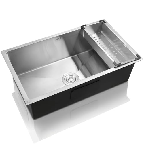Image of ALTON HMS25010, SS-304 Grade, 30x18x9 INCH, Handmade Single Bowl Sink,Matte | Kitchen Sink With Basket