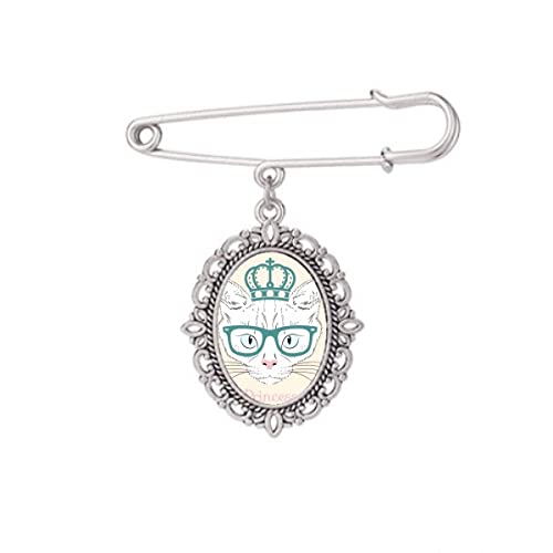 Broche chat blanc à lunettes pour personnaliser un blazer