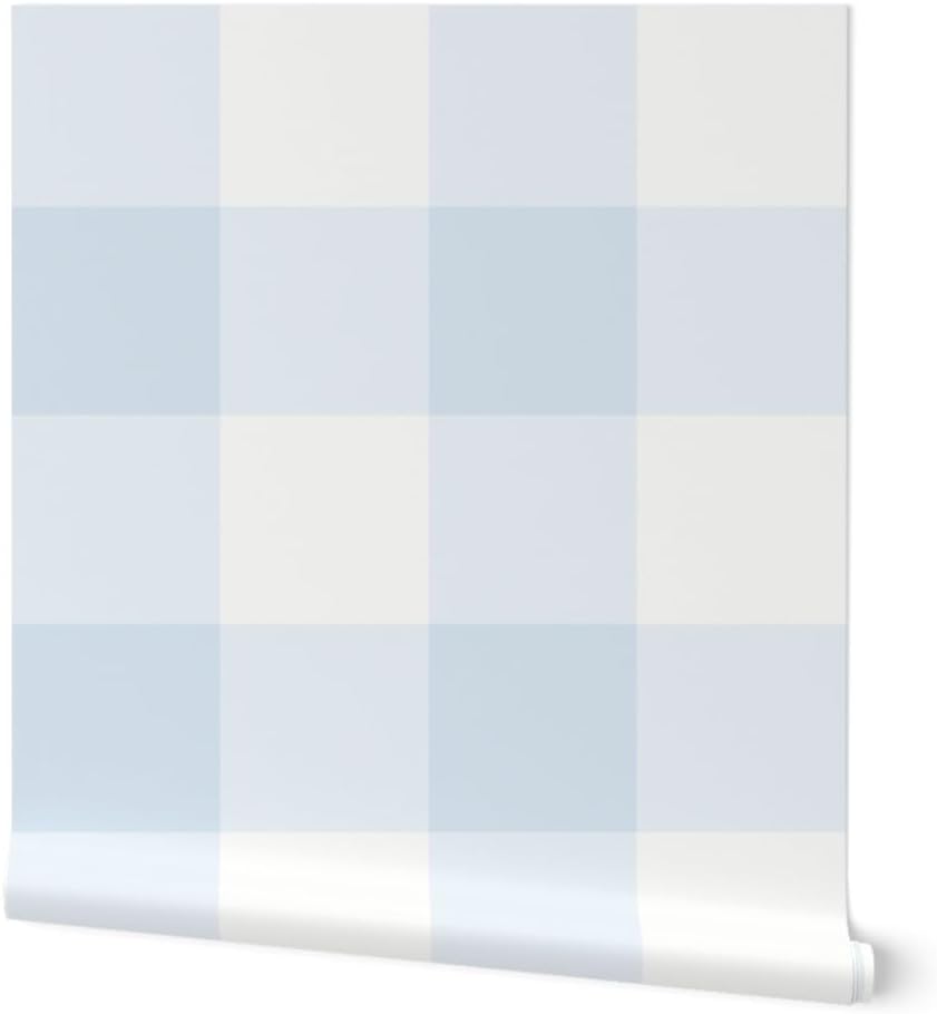 Peel & Stick Wallpaper Swatch - Blue Gingham Check Large Scale Classic Buffalo Plaid 6 Inch Powdery French Country Cottagecore Custom Removable Wallpaper by Spoonflower