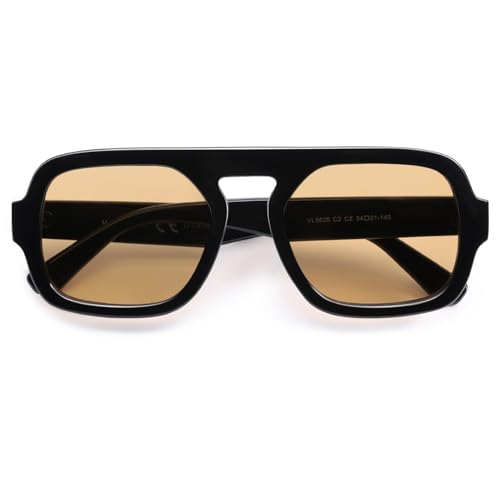 Image of VANLINKER Retro Square Aviator Sunglasses for Women Men 70s Vintage Style Trendy Flat Top Rectangle Sun Glasses VL9826