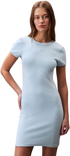 Calvin Klein Vestido camisero corta Mujer Mini con cuello redondo, Azul (Cool Blue), L