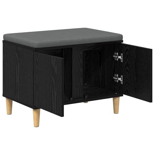 Banc avec coussin antidérapant et espace rangement chêne noir - 6