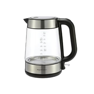 Amazon Basics Electric Kettle with Glass Carafe for Tea and Coffee, BPA-Free, Fast Boiling, Auto Shut-Off, Boil-Dry Protection, Water Level Indicator, 1.7 Liter, 1500W, Black and Silver