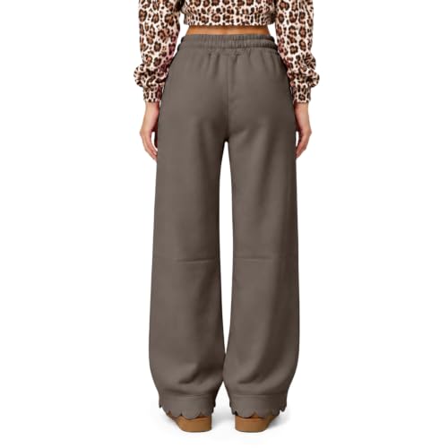 Wide Leg Sweatpants Women Scalloped Baggy Elastic Waist Sweatpants Pants - image 8