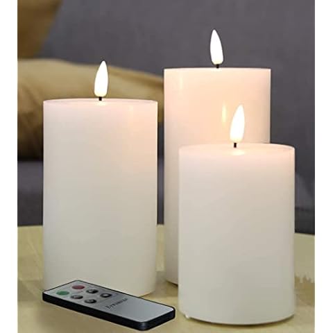 Eywamage Flammenlose Stumpenkerzen mit Fernbedienung, 7,6 cm x 10,2 cm x 12,7 cm x 15,2 cm, aus echtem Wachs, flackernde LED-Batterie-Kerzen Cover