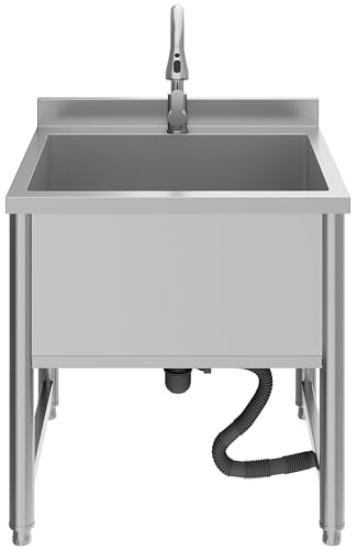 Stainless Steel Commercial Restaurant Sink, Freestanding Large Commercial Sink with Pull-out Faucet for Kitchen Dishwashing, Thawing, Pet Cleaning, Laundry Room, 23.6"D x 21.6"W x 36.8"H - Thumbnail 6