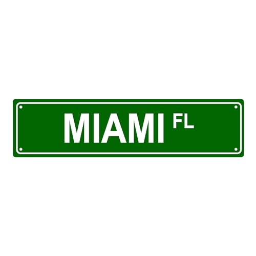 MIAMI FL LOCATION Metal Tin Street Sign Bar Cafe Garage Cave Home Room Wall Bathroom Farmhouse Garden Porch Patio Decor, 16 x 4 Inch