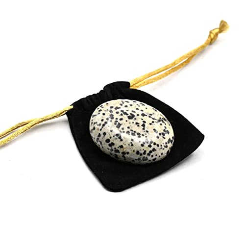 Image of Amazing Gemstone Dalmatian Jasper Crystals and Healing Stones - Large Palm Stone Crystals Piedra - Crystal for Good Luck, Positive Energy, Meditation - Unique Stocking Stuffers Gifts for Women, Men