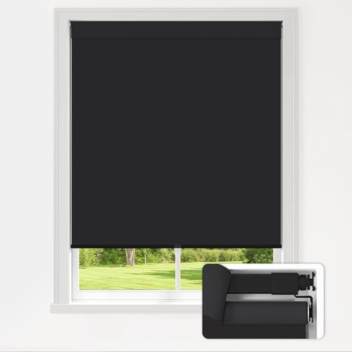 LazBlinds No Drill Blinds for Indoor Windows, Blackout Roller Shades, Cordless Window Blackout Blinds, Thermal Insulated Fabric UV Protection for Home and Office, 21" W x 72" H, Black