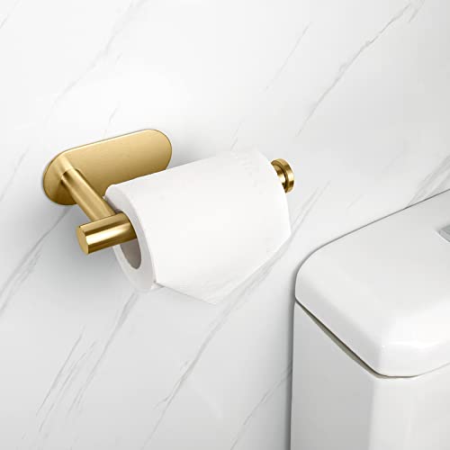 Nearmoon Toilet Paper Holder Self Adhesive, Premium Thicken Sus304 Stainless Steel Rustproof Adhesive Toilet Roll Holder No Drilling For Bathroom, Kitchen, Washroom (1 Pack, Brushed Gold) #TOP6