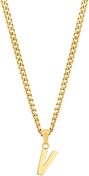 TWISTED PENDANT Alphabet Initial Necklace For Women & Men 3mm Thick & 22 Inch Long Cuban Chain Stainless Steel Silver & 18k Gold Plated Chain