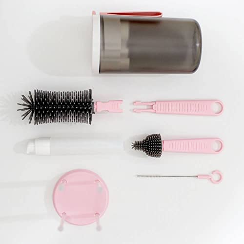 Teeny Travels Baby Bottle Cleaning Kit - Extendable Silicone Cleaning Brush, Built In Drying Rack, Straw Cleaner And Nipple Brush - Easy To Clean, Made For Travel, Family Friendly (Pink) #TOP4