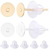 Beebeecraft 200 Pieza de 304 Pendientes de Acero Inoxidable de 5mm con 200 Tuercas para Pendientes Chapadas En Oro de 24 Quilates Y 925 en Plata de Ley con Almohadillas Planas para Pendientes