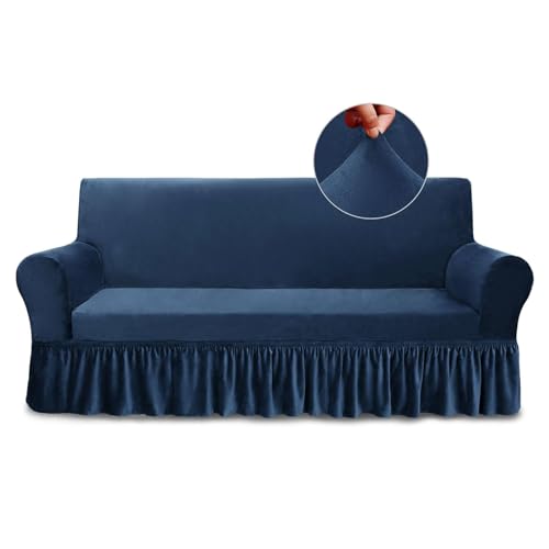 Housse de canapé extensible résistante à l'usure et flexible bleu 3 places