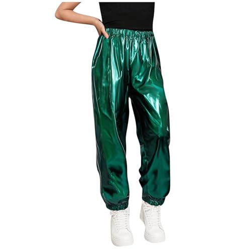 Metallic Jogger Pants for Girls Boys Casual Fashion Jazz Hip Hop Dance Performance Outfits Kids Glitter Party Joggers