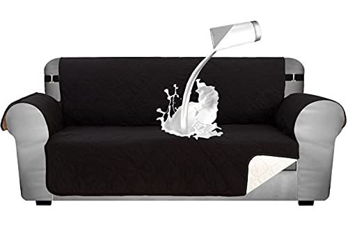 SHILV. HOME Wasserdichter Gesteppter Sofabezug, Rutschfester Sofabezug Mit Silikonrücken, Passgenau Couchbezug Waschbarer Möbelschutz (Schwarz,Oversize) Cover