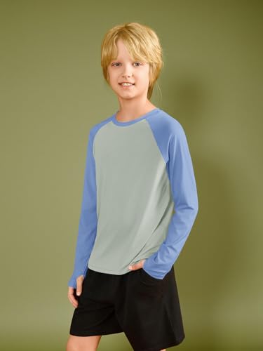 Boys Athletic Long Sleeve Raglan T-Shirts Kids Quick Dry Colorblock Tops with Thumb Holes3
