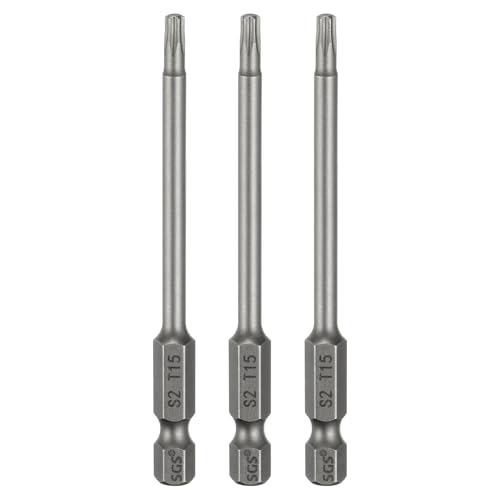 Image of sourcing map 3pcs T15 Torx Head Screwdriver Bit 1/4" Hex Shank 3.15" (80mm) Long Magnetic No Hole Tip Tamper Proof 6 Point Star Screw Driver Drill Bits S2 Steel Industrial Power Screwdrivers
