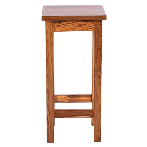 Image of Classic Solid Wood Saddle-Seat Kitchen Counter Stool Set of one| Dark Teak Wood Polish | Bar Stool | Bar Chair | Haigh Stool (Design-3)