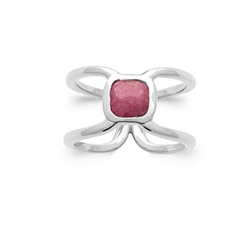 Bague Argent 925 rhodié femme anneau ajouré pierre carrée rhodonite