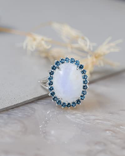 YoTreasure Moonstone London Blue Topaz 925 Sterling Silver Chunky Ring Jewelry2