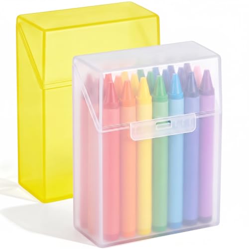 Image of Clabby 2 Pcs Clear Plastic Crayon Boxes Hold 24 Count, Yellow,Clear | Organizer Box, Case, Colorful, Portable Storage Holder with Snap Lid, for Kids Boys Girls School Classroom Home Art Supply