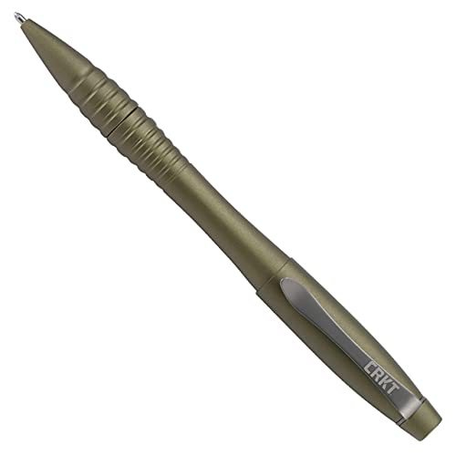 CRKT Williams Defense Pen: Low Profile, EDC Self Defense Survival Pen, Olive Green Anodized Aluminum with Schmidt MegaLine 4889 M Cartridge, and Pocket ClipTPENWOD