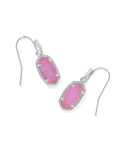 Kendra Scott Lee Earrings in Rhodium-Plated Brass, Hot Pink Drusy, Fashion Jewelry for Women