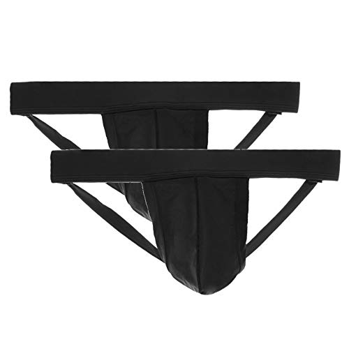 Mens Athletic Supporter Performance Jockstrap - Elastic Waistband Underwear, 2-pack Black, Medium