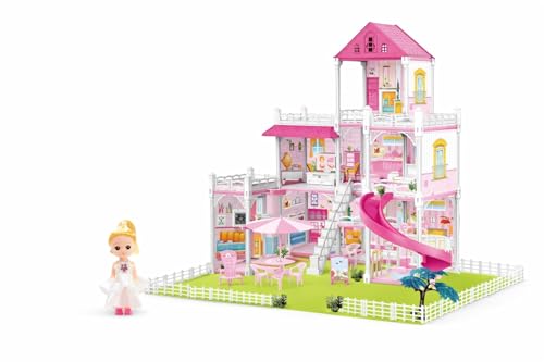 Image of Princess Dream Doll House Girls Toys,Doll House, 3 Story 8 Rooms Dollhouse with 2 Dolls, Dollhouse Furniture Accessories with Light, Toddler Playhouse Gift for 3 4 5 6 7 8 9 10 Year Old Girls Toys