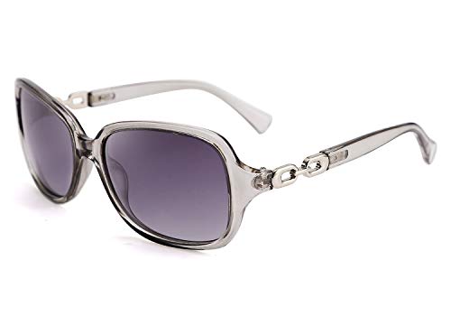 Image of FEISEDY Vintage Square Polarised Sunglasses for Women UV400 Protection Driving Ladies Sunglasses B2526, Transparent Grey/Grey