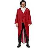 Wildarms Disfraz de Villano Elegante para Hombre, Abrigo Largo de Carnaval para Halloween y Fiestas (Rojo, L)