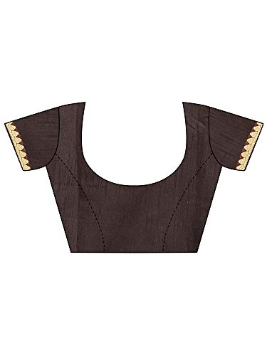Image of AKHILAM Women's Lace Border Polka Dot Chiffon Saree with Unstitched Blouse Piece(Brown 2QEN1610 M)