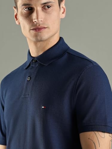 Image of Tommy Hilfiger Solid Regular fit Cotton Polo t-Shirt