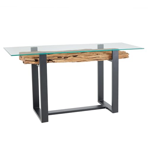 riess-ambiente.de Design Konsolentisch Barracuda 150cm recyceltes Teakholz Glas Industrial, Eingangstisch, Wohnzimmer, Flur, Eingangsbereich