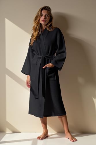Turquaz Linen unisex-adult Lightweight Long Waffle Kimono Spa Robe