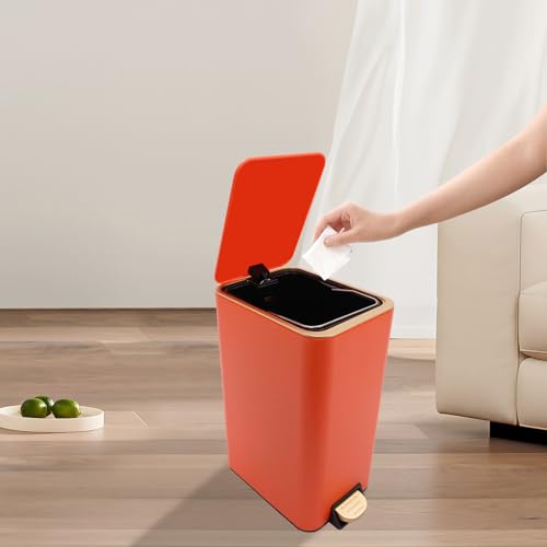 Caneca de basura naranja con tapa y pedal 3.17 gal, rectangular miniatura 5
