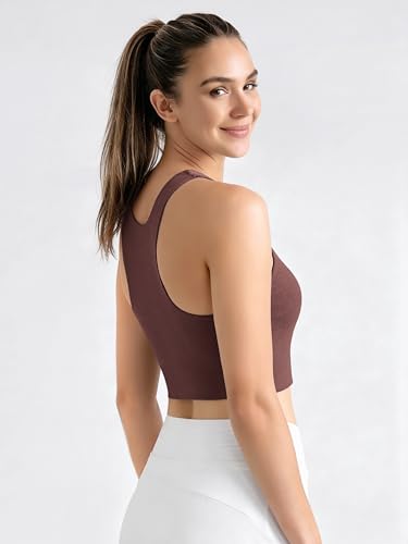 Image of ODODOS Racerback Tank Bra for Women High Neck Non Padded Medium Support Sports Bra Workout Yoga Crop Tops