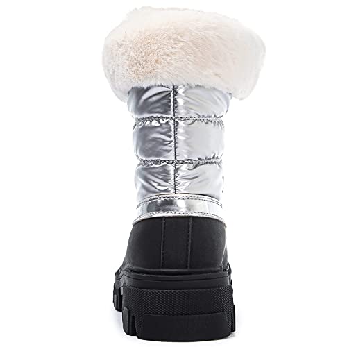 GLOBALWIN Snow Boots for Women Comfortable Winter Boots For Women Waterproof Fluffy Faux Fur Ankle Booties Silver Boots Water-Resistant Short Boots For Women Warm Fur Boots, Lace-Up Outdoor Shoes 8M - image 7