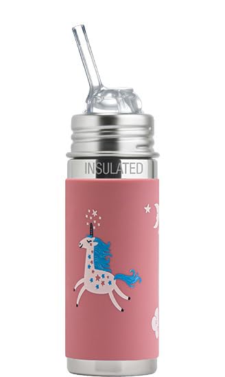 Pura Kiki 9oz/260 ml Stainless Steel Insulated Bottle w/Silicone Straw & Sleeve, 100% Plastic-Free, MadeSafe Certified, Medical-Grade Silicone Straw