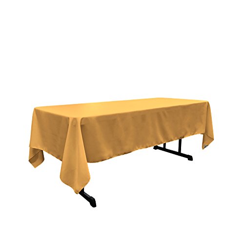 La Linen Polyester Poplin Washable Rectangular Tablecloth, Stain And Wrinkle Resistant Table Cover 60X120, Fabric Table Cloth For Dinning, Kitchen, Party, Holiday 60 By 120-Inch, Gold #TOP23