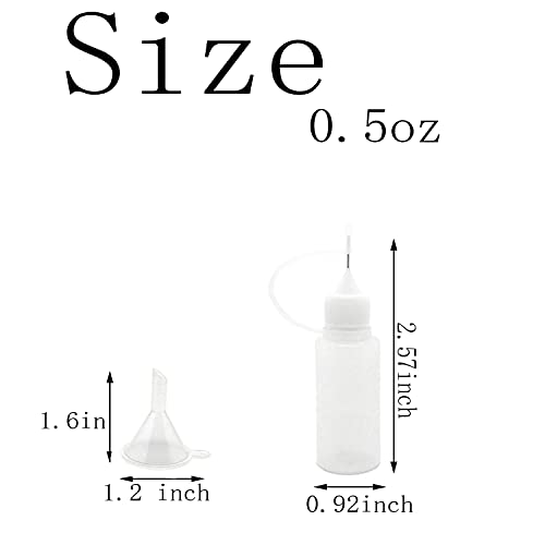 MYYZMY 18 Pcs Precision Tip Applicator Bottles, 0.5 Ounce Translucent Glue Bottles, with 2 Funnel, Multicolor Lids 2 311divNvspL