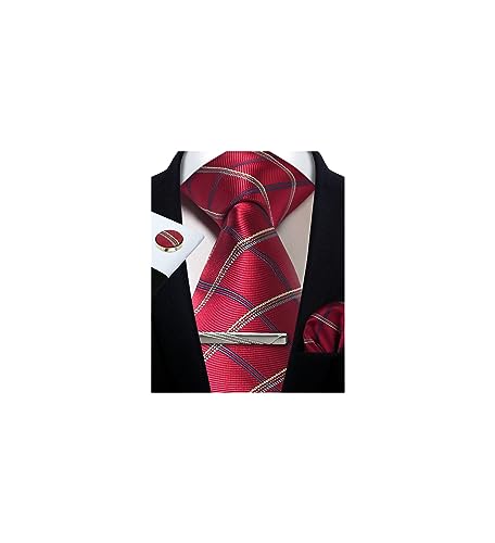 Image of Striped Plaid Polka Dot Mens Tie Formal Necktie Pocket Squares Ties Clips Cufflinks Classic for Men Set
