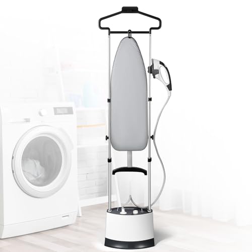 Hapyvergo 衣類スチーマー ハンガースチーマー スチームアイロン アイロンボード付き 1.6L大容量タンク スチーム量調節 ハンガーにかけたまま 1時間連続使用 ガーメントスチーマー 置型 腕が楽 省スペース プロ仕様 日本語説明書付き