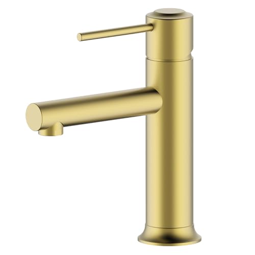 CSEA Straight Brass Basin Faucet, with Waterfall Effect, for Luxurious Single-Handle Bathroom Faucet - Gold.