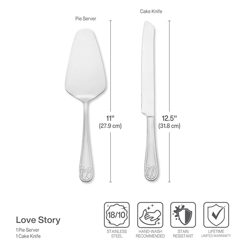 Mikasa Love Story 2-Piece Cake Set, 18/10 Stainless Steel Pie Server and Cake Knife with Ribbon Handle Detail, Dishwasher Safe Flatware for Weddings and Special Occasions by Mikasa - Used condition - Image 2