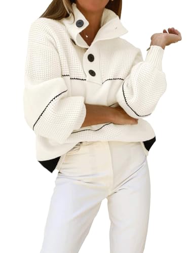 utcoco Womens 2025 Waffle Knit Sweater Striped Knit Tops Polo Collared Long Sleeve Pullover Sweaters