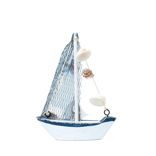 Image of Wooden Decorative Sailboat Nautical Model Showpiece - 16x3x11.5 cm | Miniature Sailing Boat Showpiece for Home Decor, Living Room, Office & Table Desk Decoration | Small Size Dark Blue-Boat